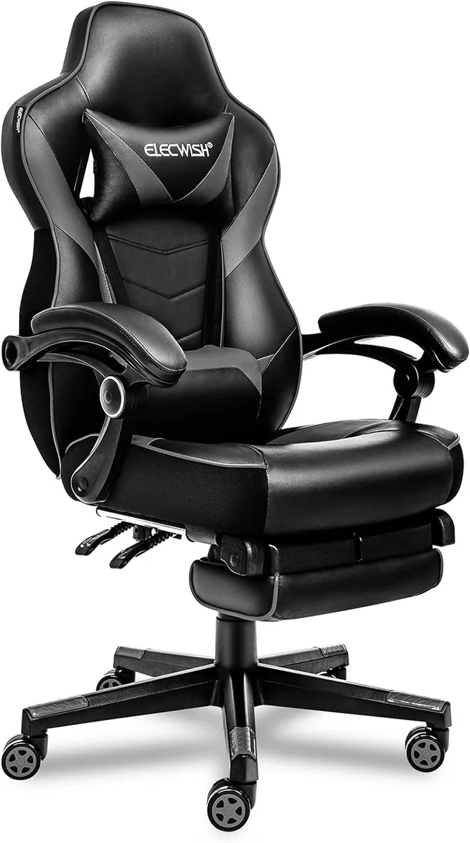 PISKEKAT PISKEKAT Gaming Chair with Footrest, Gray, 90-150° Recline, 250 lb Capacity — product photo