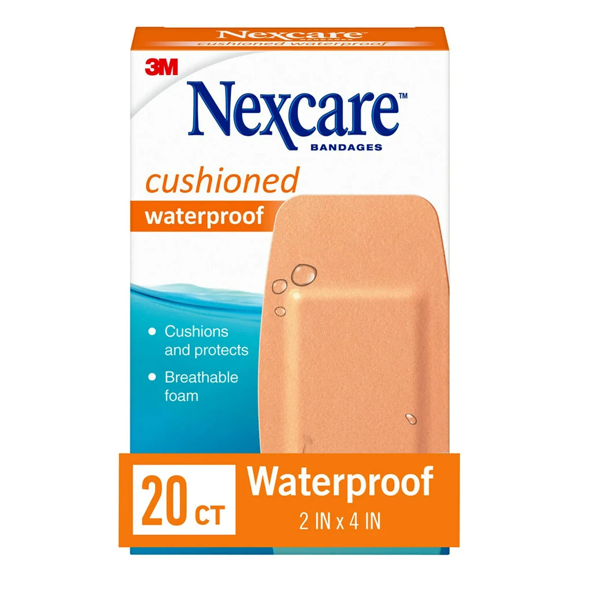  Nexcare 522-20CB-CA Waterproof Cushioned Bandages Knee Elbow 20 Count — product photo