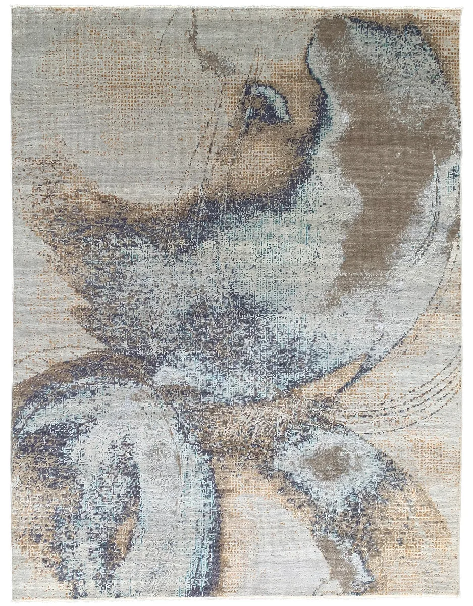 Hand-knotted wool rug in grey and silver, low pile