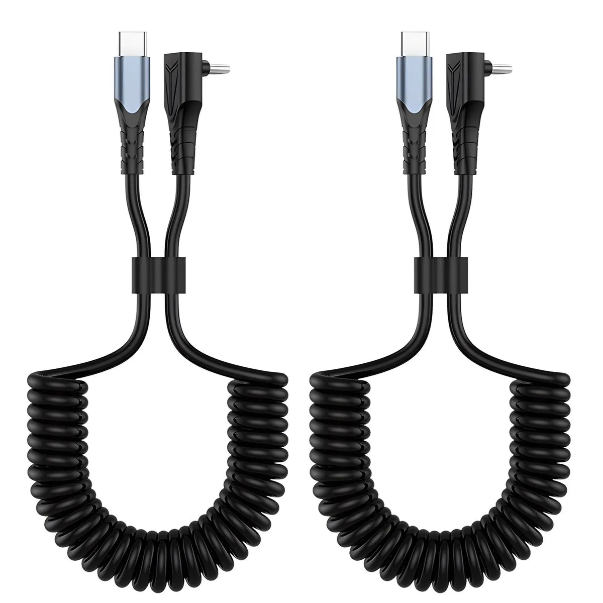 KEHIPI KEHIPI 2 Pack Coiled USB C to USB C Cable 90 Degree Right Angle 60W 480Mbps Black — product photo