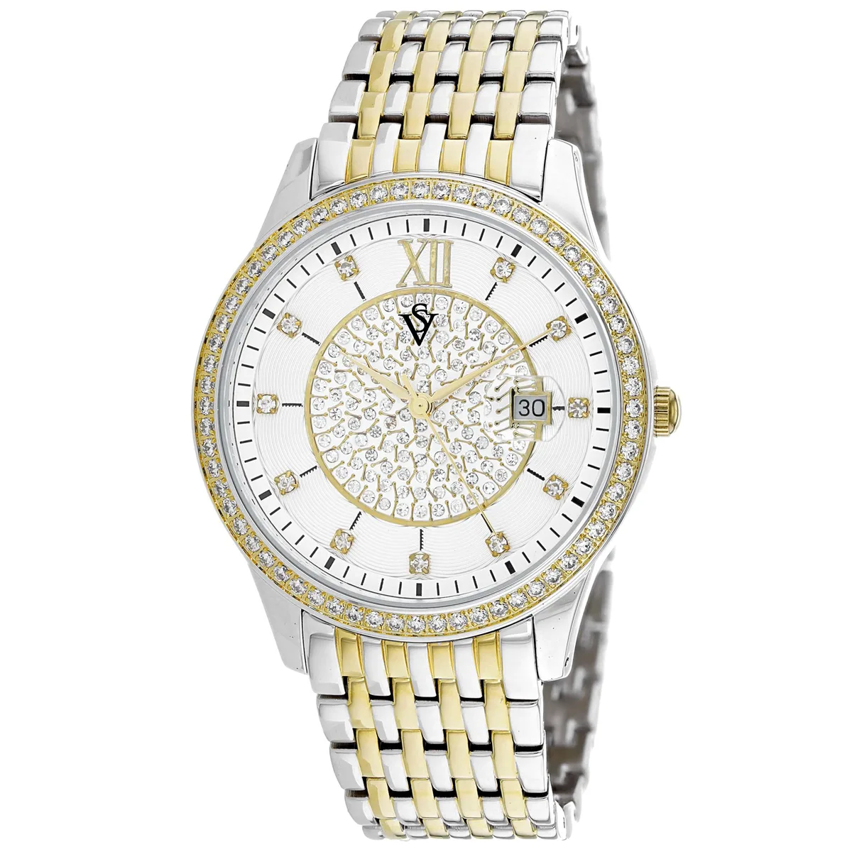 Stainless steel watch with white dial and metal bracelet