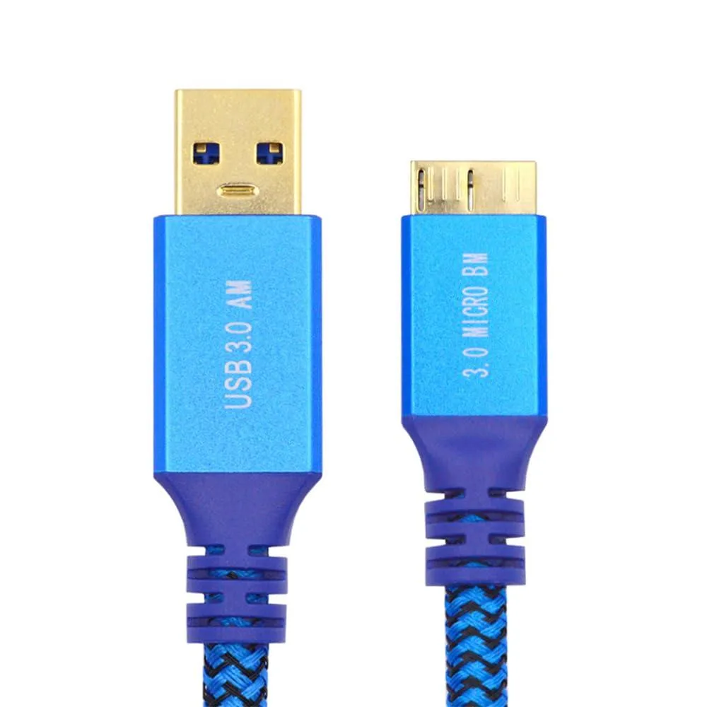Blue braided USB 3.0 Type-A to Micro-B male extension cable, 0.6 m