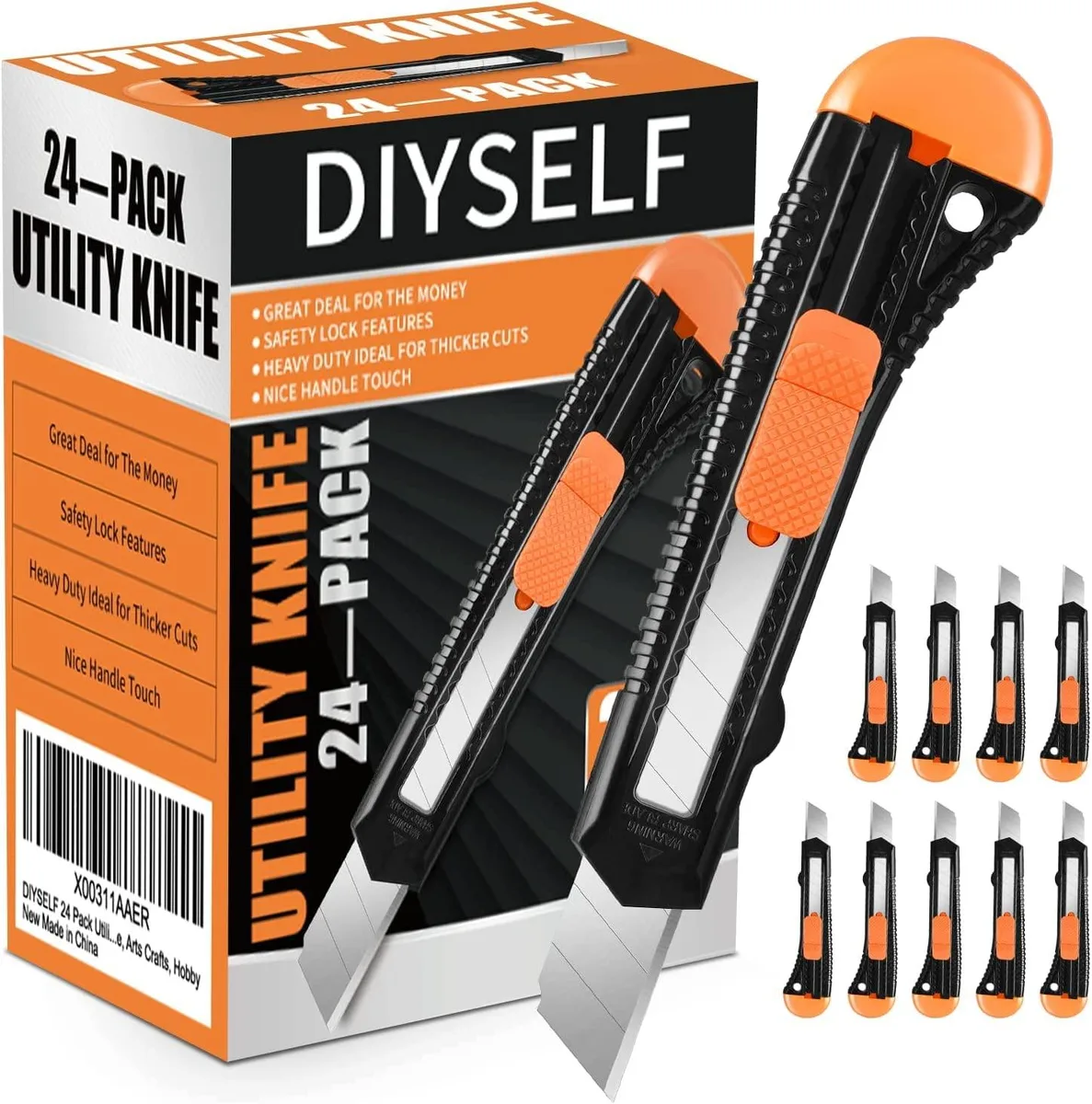  DIYSELF 24 Snap-Off Utility Knives 18mm Orange — product photo