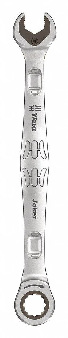 Nickel-chrome finished ratcheting combination wrench with 12-point offset head