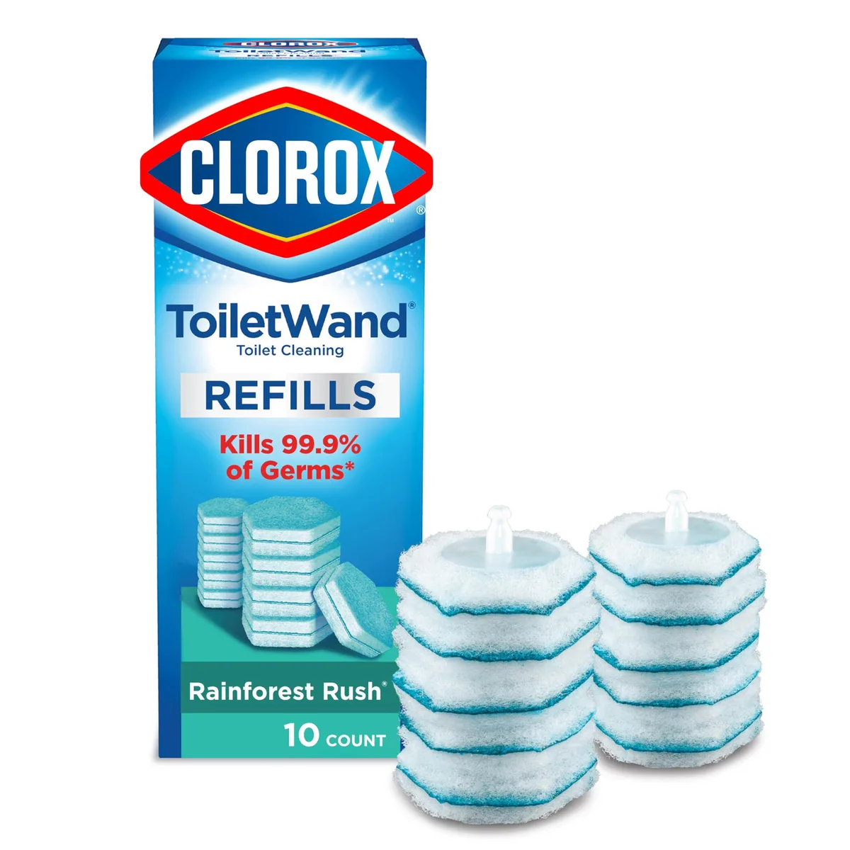 Pack of ten disposable toilet cleaning refill heads with preloaded cleaner