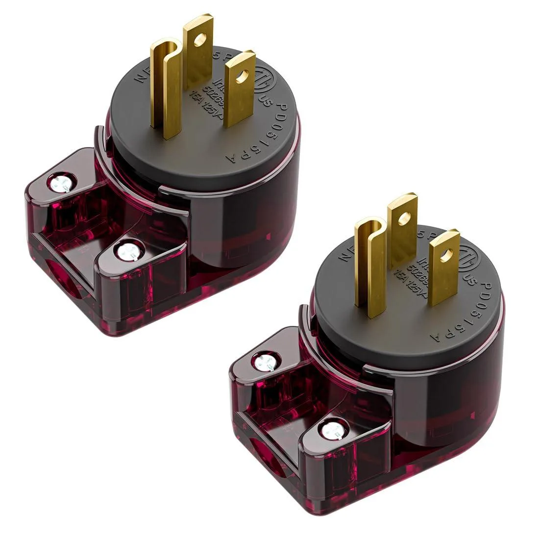 LORDWORLD LORDWORLD NEMA 5-15P Right Angle Plug 360° Rotatable 15A 125V Red Black 2-Pack — product photo