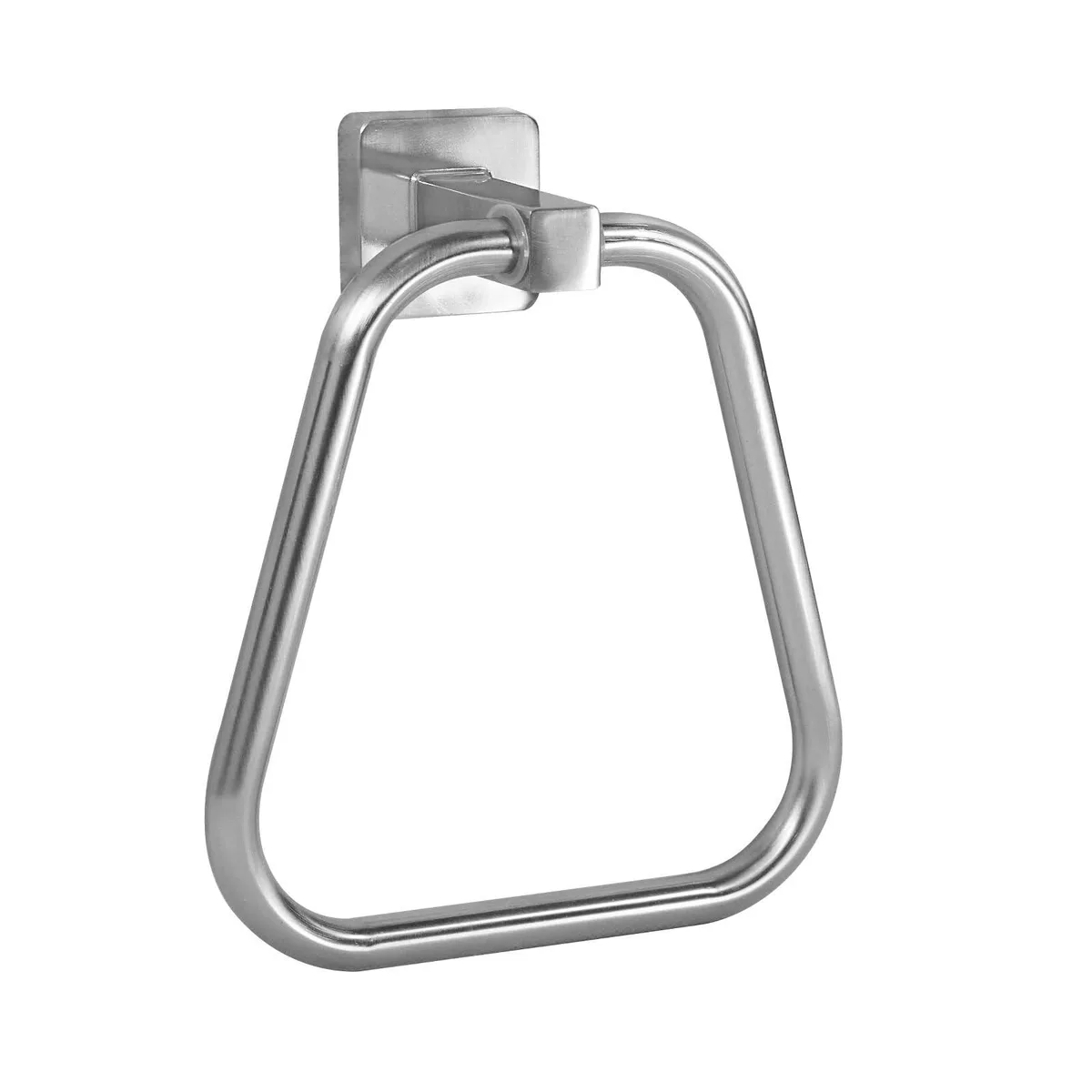 Trapezoidal brushed nickel towel ring, wall-mounted, matte finish
