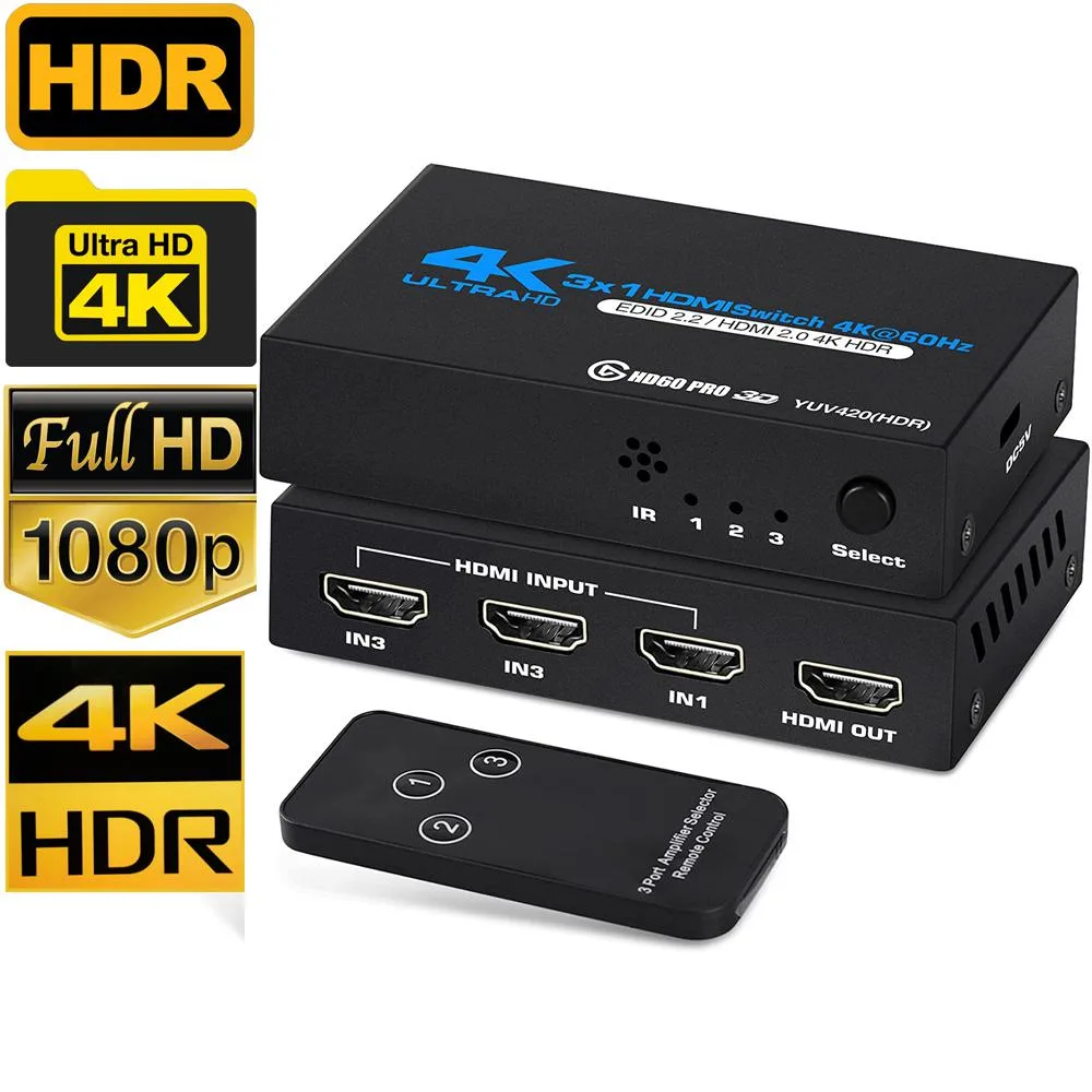 ESTONE ESTONE OZQ2-1 3x1 HDMI Switch 4K@60Hz 18.5Gbps Black — product photo