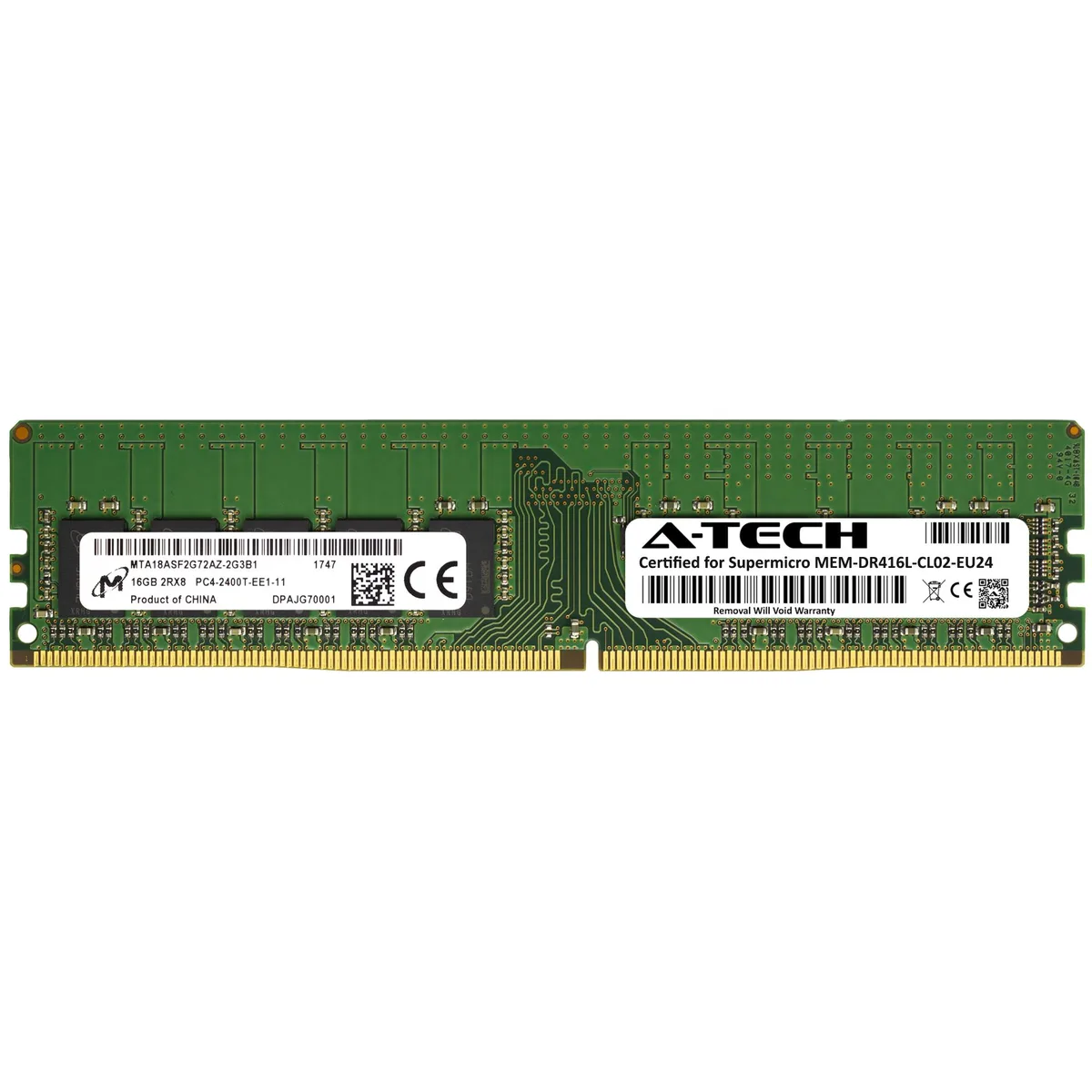 A-Tech A-Tech 16GB DDR4 2400MHz ECC Unbuffered UDIMM 2Rx8 CL17 1.2V 288-Pin Server Memory — product photo