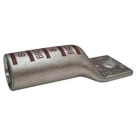 Copper compression lug, long barrel, one 1/2 inch stud hole, brown colour code