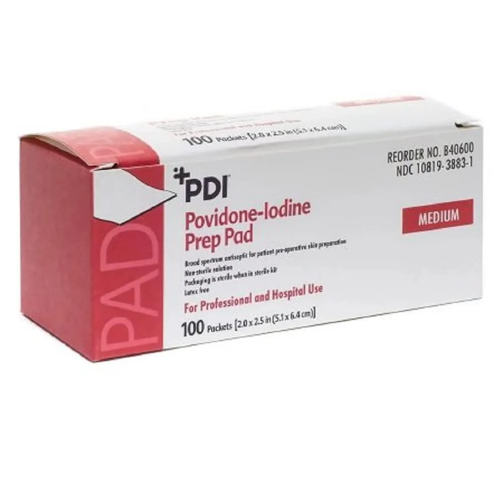 White box containing one hundred PVP iodine prep pads