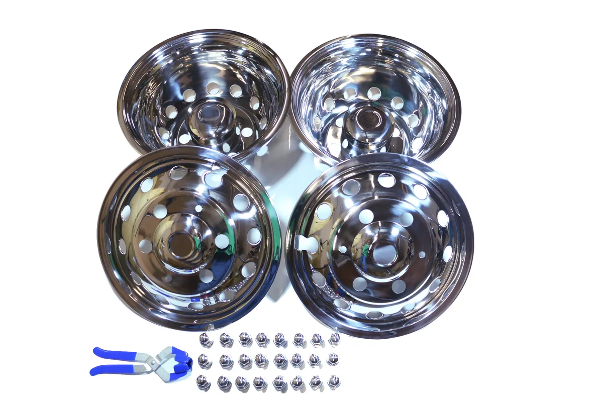 Shininest Industries Shininest Industries 2014-2016 Ford Transit Dually 16" 6 Lug Stainless Wheel Simulators Set of 4 — product photo
