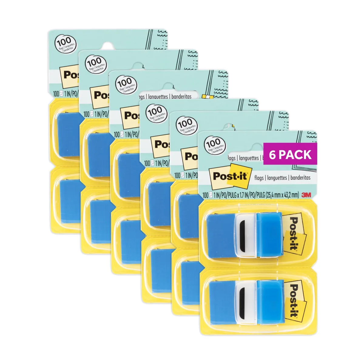 Twelve blue pop-up dispensers holding small rectangular flags