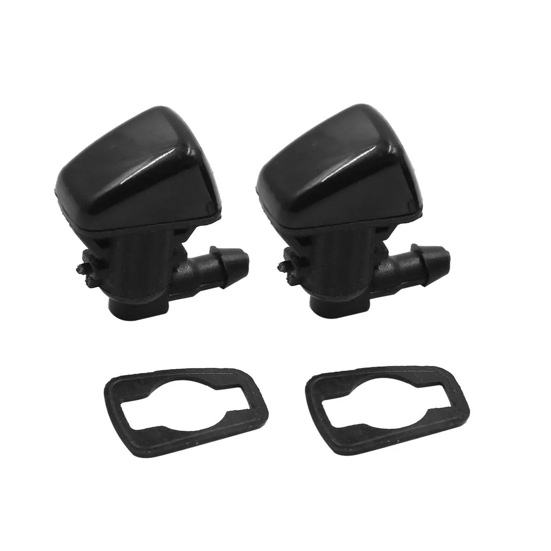 Two small black plastic windshield wiper nozzles side by side