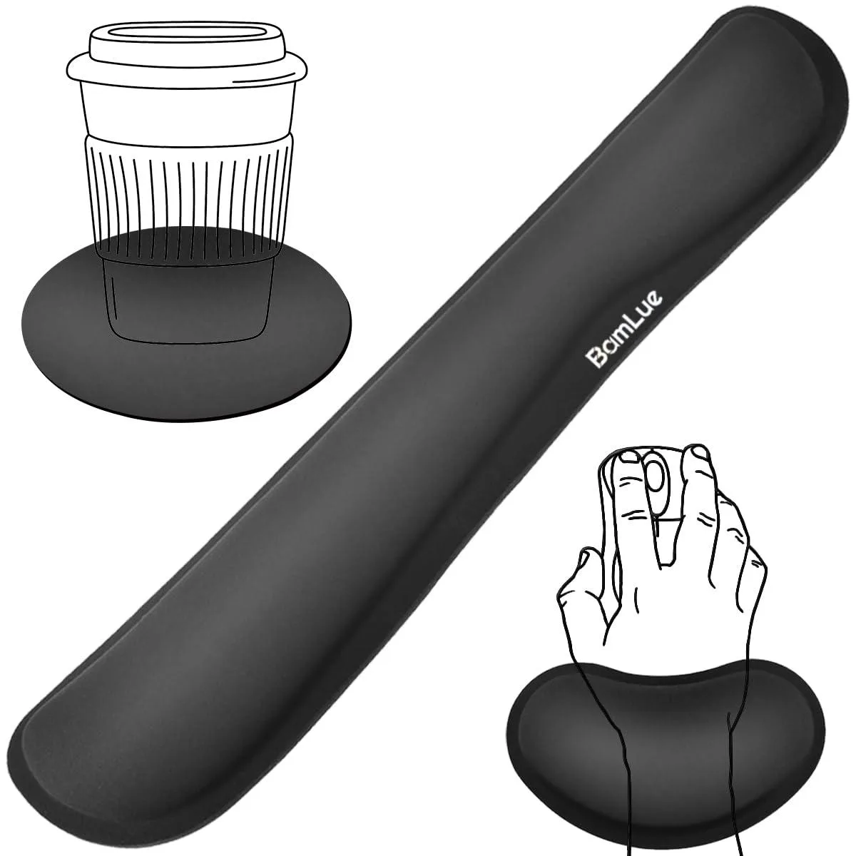 Black memory foam keyboard and mouse wrist rest set with lycra fabric surface