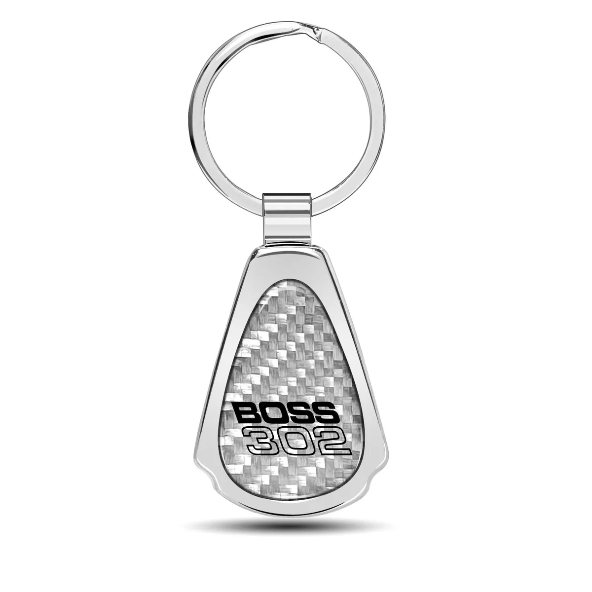 iPick Image, LLC iPick Image, LLC Ford Boss 302 Real Silver Dome Carbon Fiber Chrome Metal Teardrop Key Chain — product photo