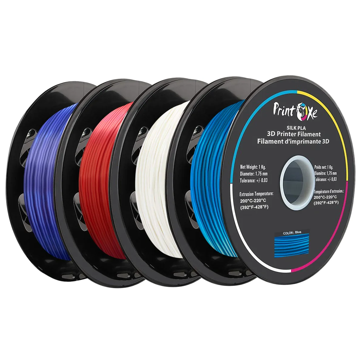 PrintOxe PrintOxe PLA like SILK Filament 4 Pack Multi-color 1.75 mm 1 Kg each +/- 0.03 mm — product photo