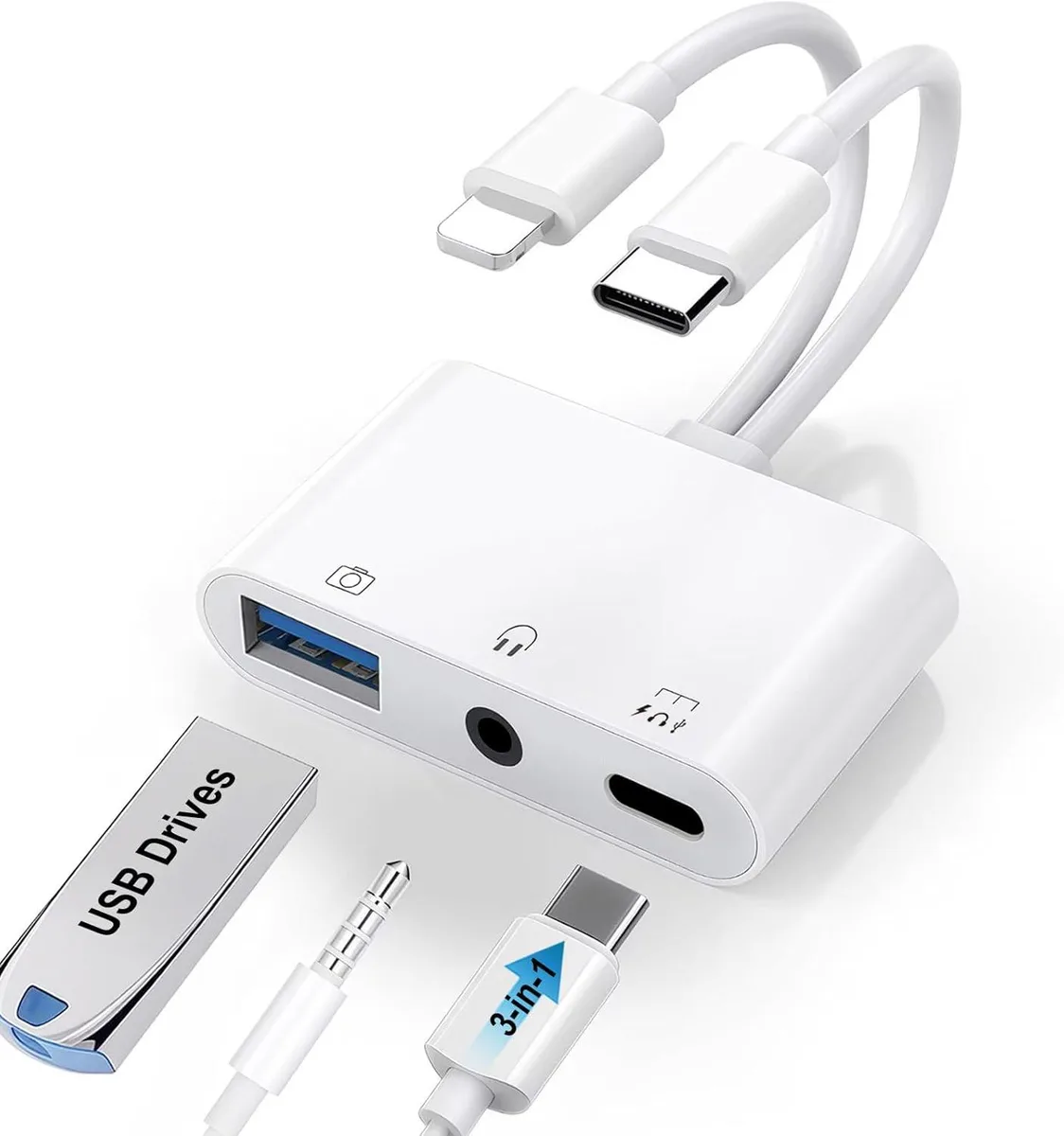 FLEANE FLEANE USB-C &amp; Lightning to 3.5 mm 3-in-1 Audio Adapter — product photo