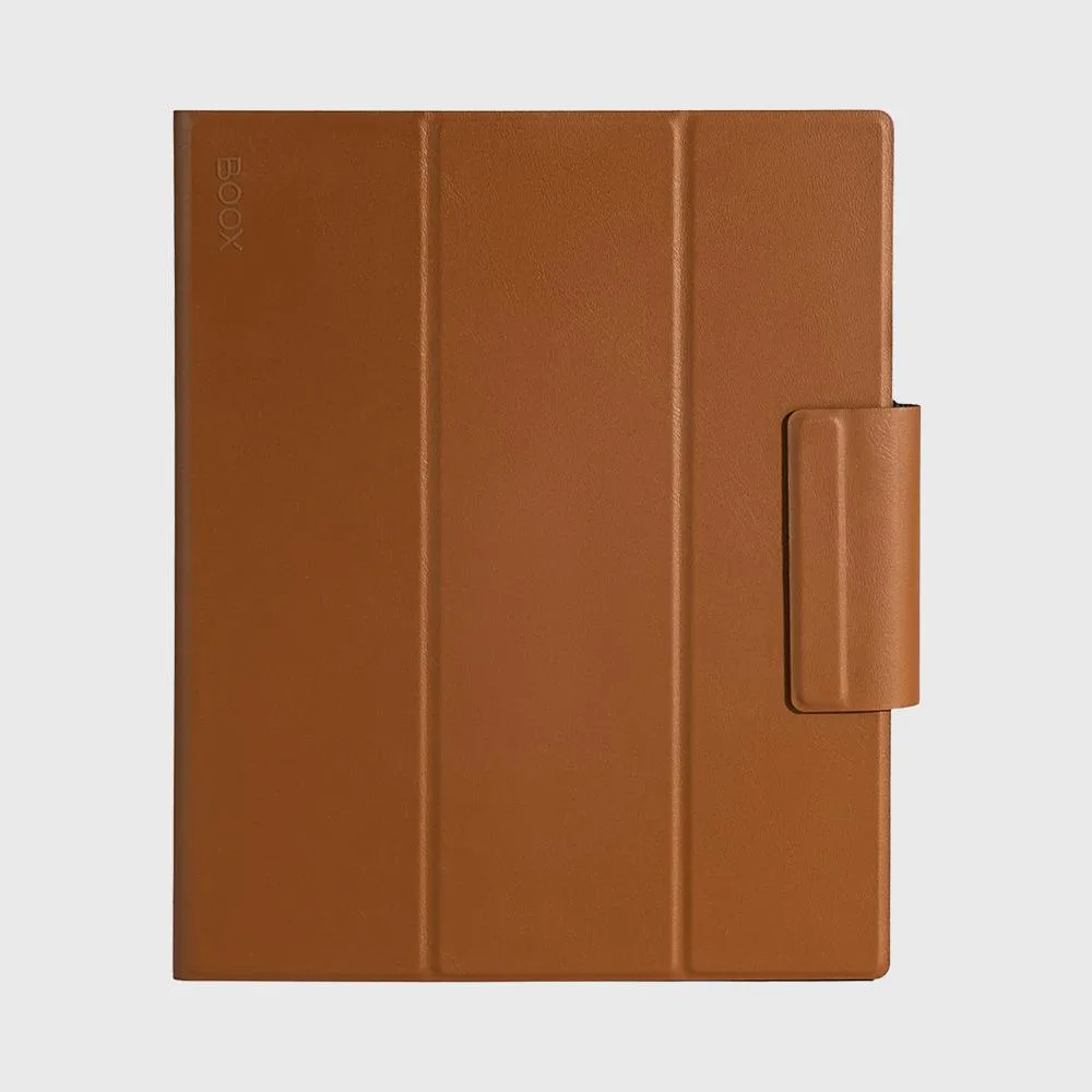 Brown synthetic leather magnetic cover case for 10.3 inch device with tri-fold stand