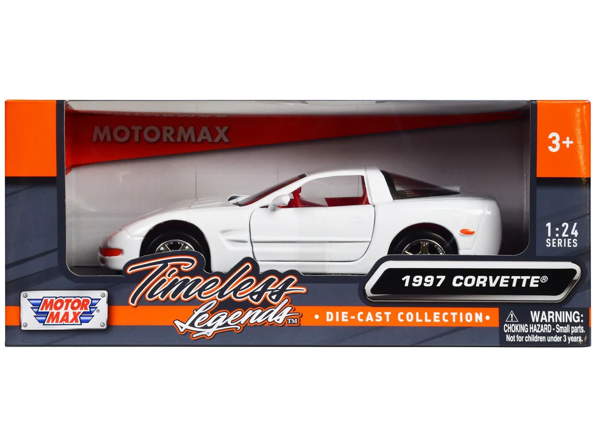 MOTORMAX MOTORMAX 1997 Chevrolet Corvette C5 Coupe White Red Interior Timeless Legends 1/24 Diecast — product photo