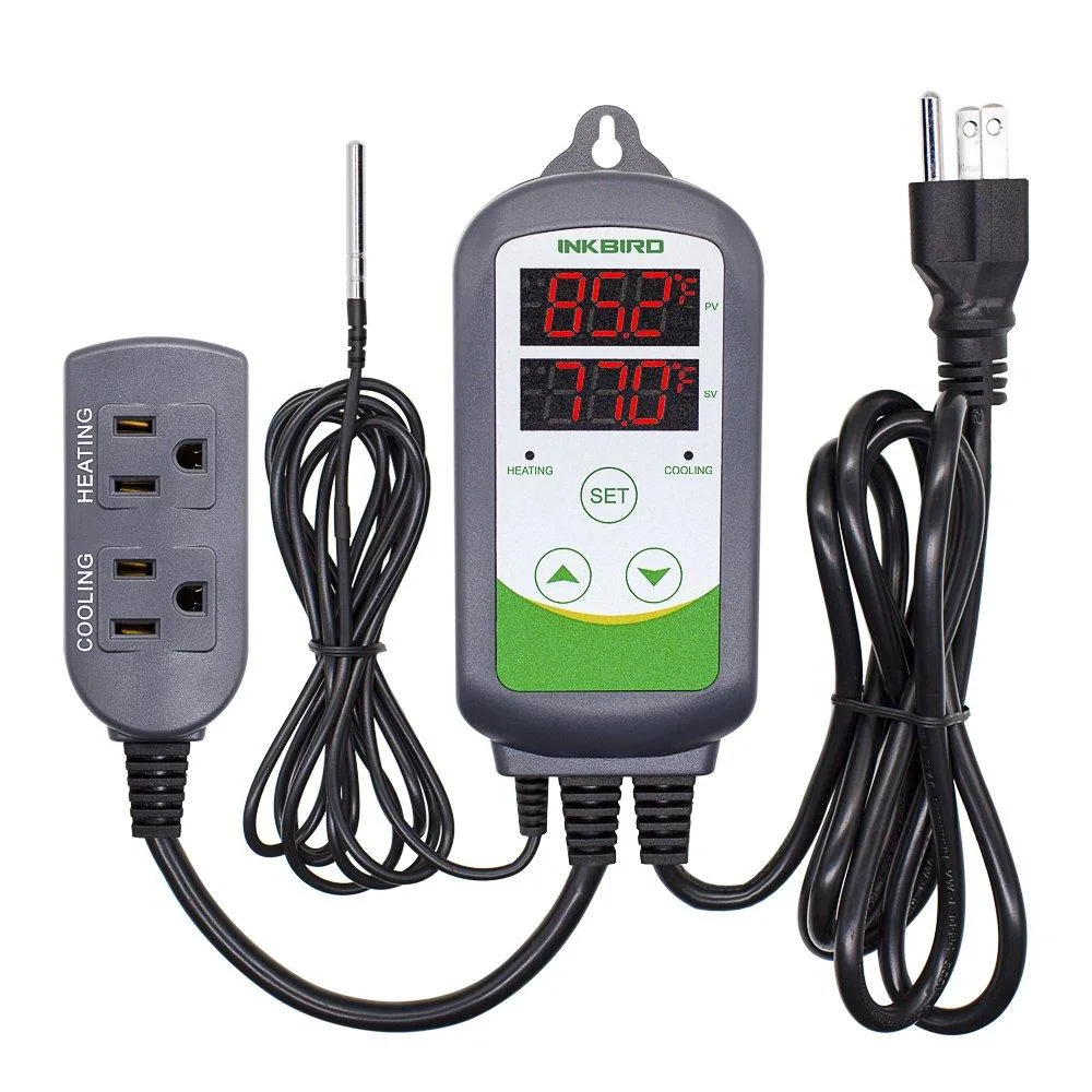 Black Inkbird ITC-308 temperature controller unit with dual display and push buttons, wall-mountable, 12 pack