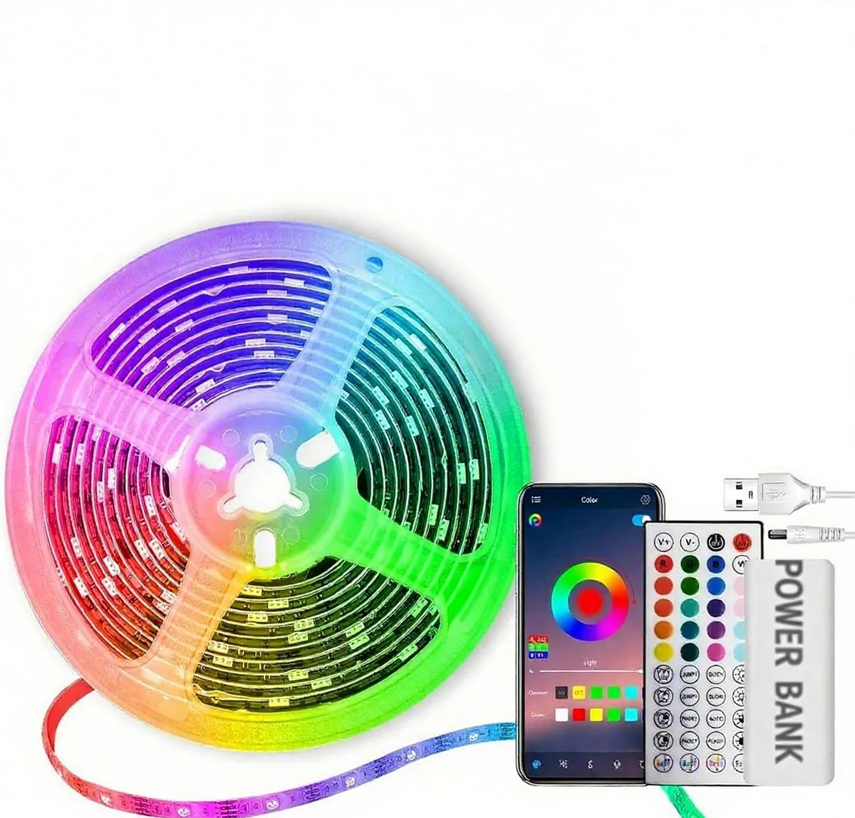Rosewill st-ting-l126 15.75 ft RGB string lights on blue wire, battery powered