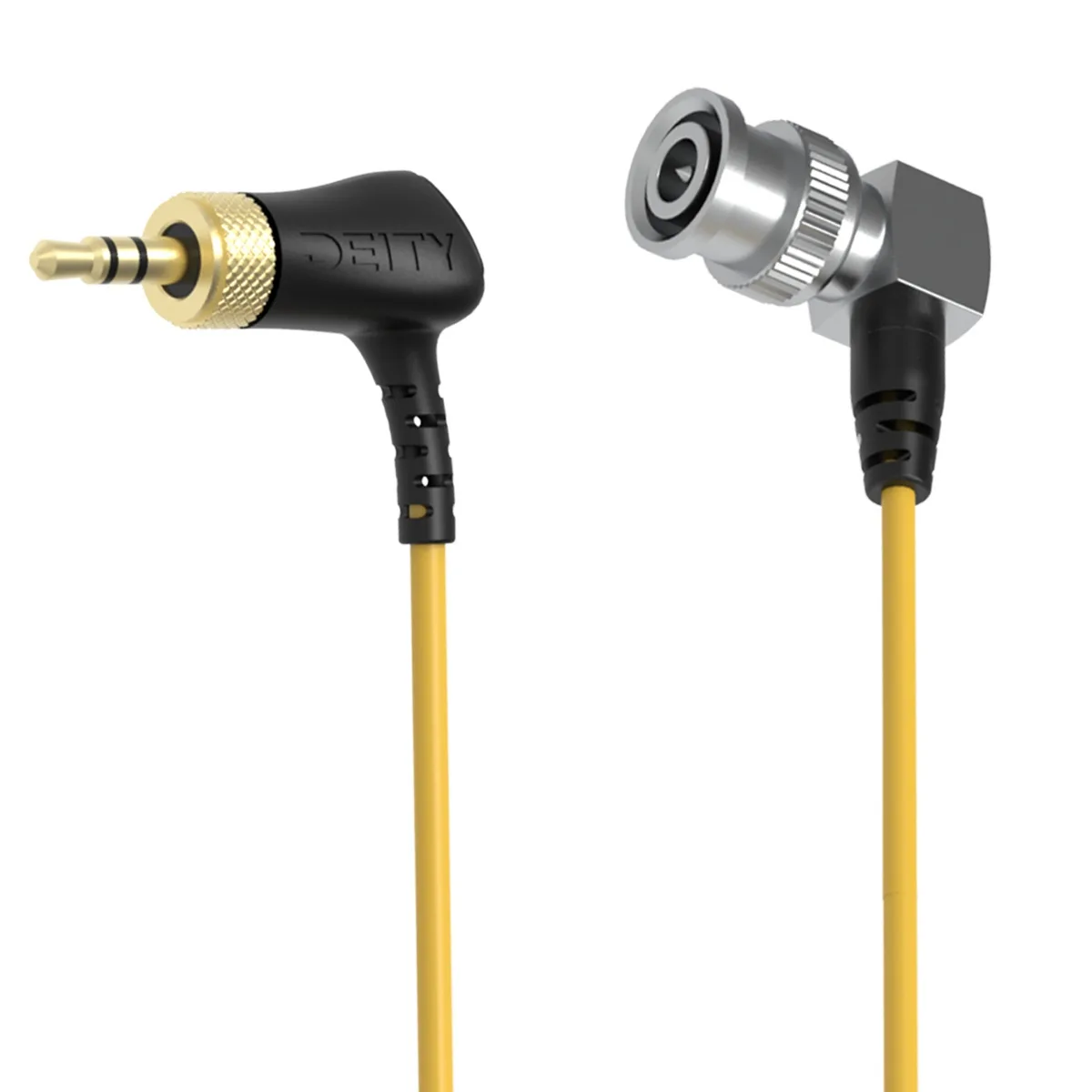 Right-angle locking 3.5 mm TRS to right-angle BNC timecode cable