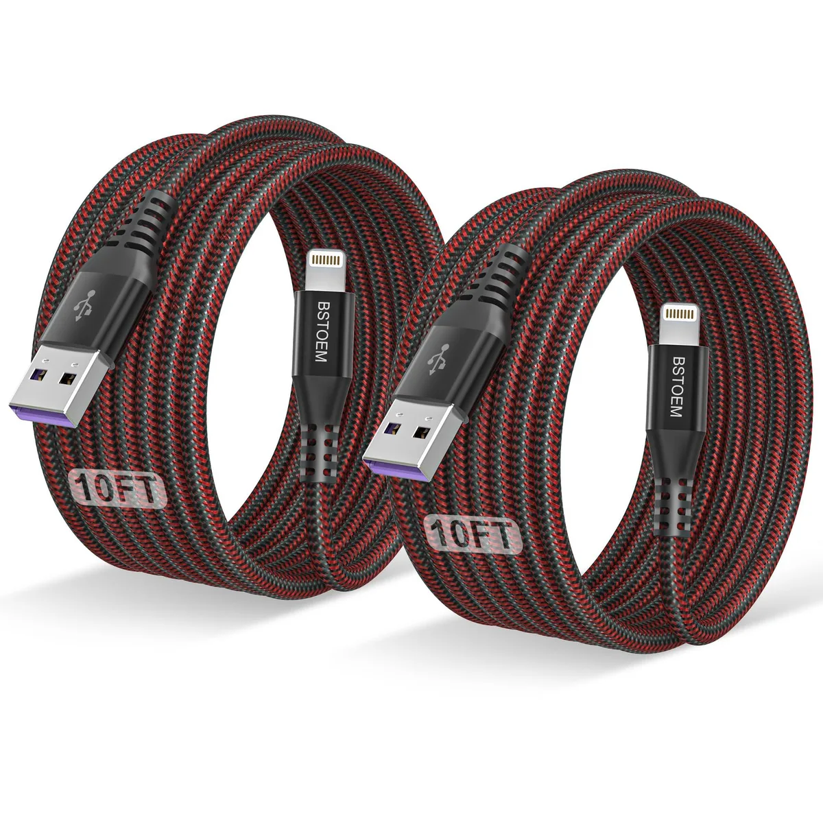 ViewSonic ViewSonic 402US05 USB to Lightning charger 10 ft 2.4 A 12 W 2 pack red — product photo