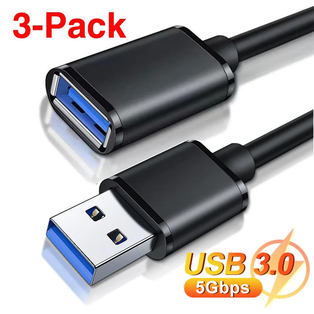 ESTONE ESTONE USB 3.0 Extension Cable A Male to A Female 6.6Ft 3-Pack Black — product photo