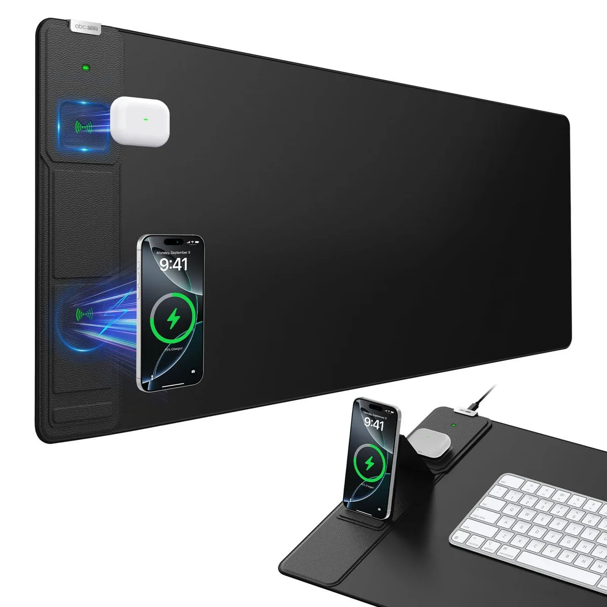  abc.mat HD89 Wireless Charging Mouse Pad 31.5x15.8in Black — product photo