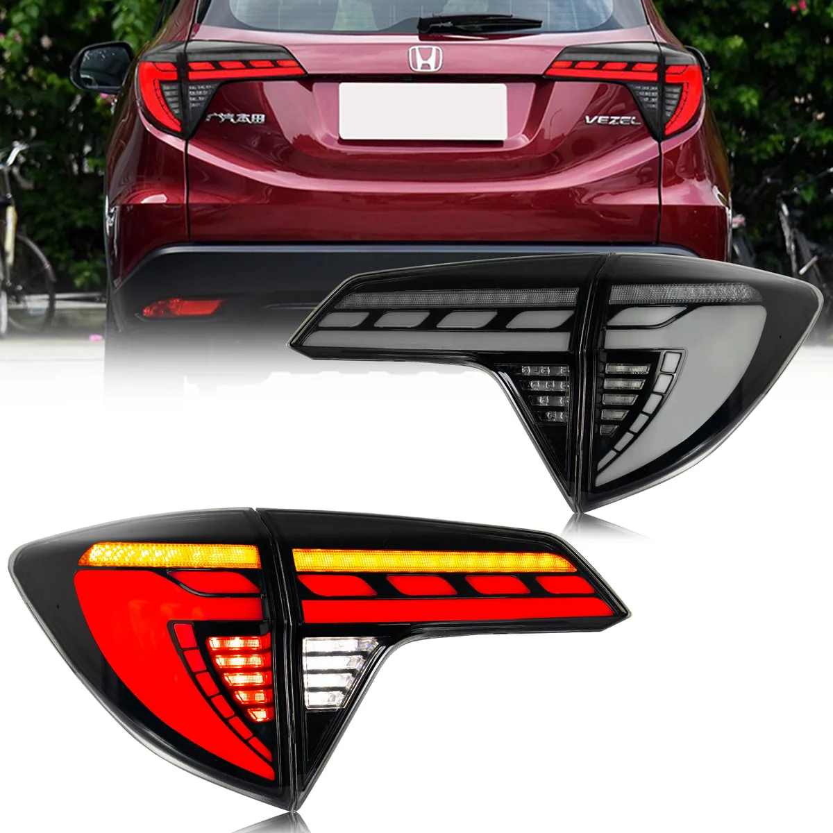 inginuity time inginuity time LED Tail Lights Honda HR-V 2016-2022 Sequential Turn Signal Black — product photo