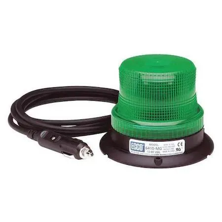 Green flashing LED beacon light, round lens, removable mount