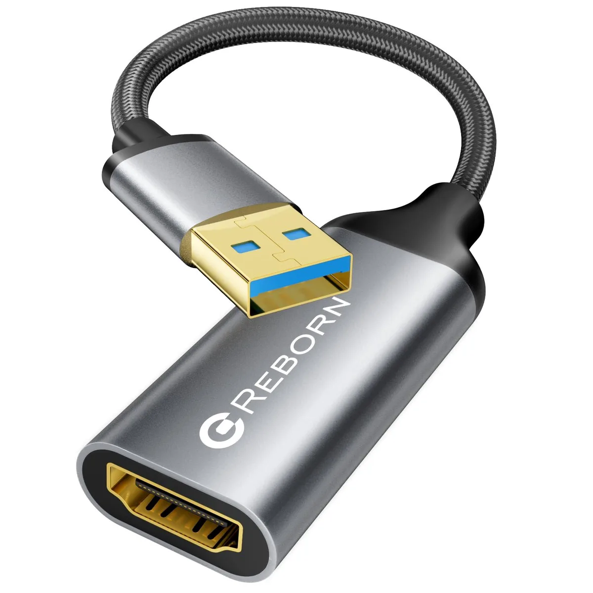 Grey USB 3.0 male to HDMI female adapter compact converter