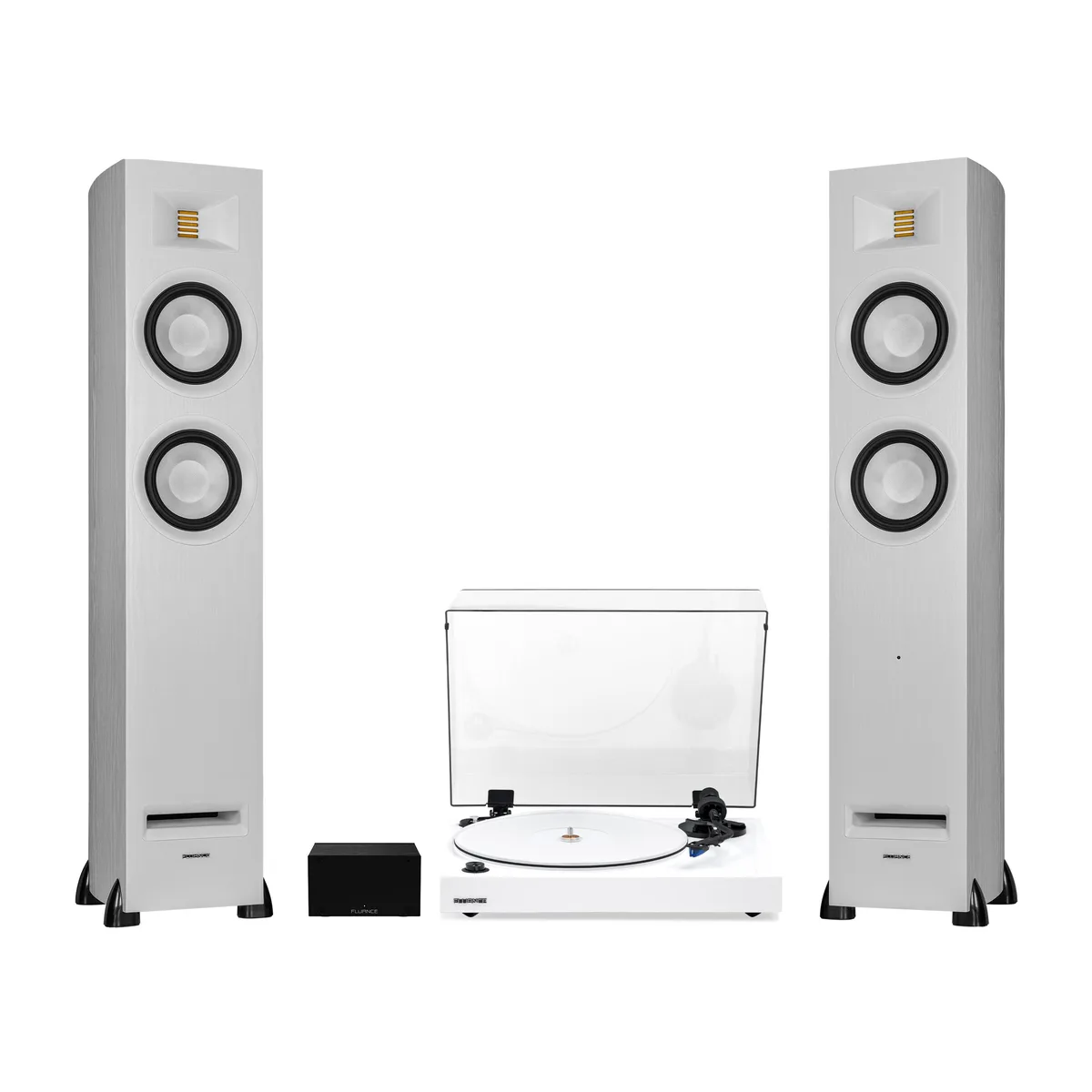 Fluance Fluance RT85WHPA91WH turntable, Ortofon 2M Blue, Ri91 speakers, PA10 preamp, White — product photo