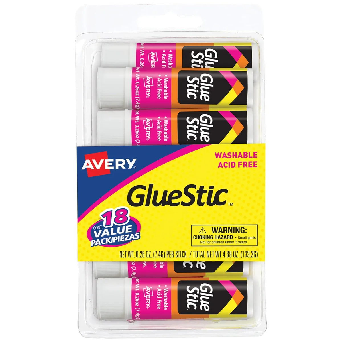  Avery 98089 Glue Sticks White Washable .26 oz 18 Pack — product photo