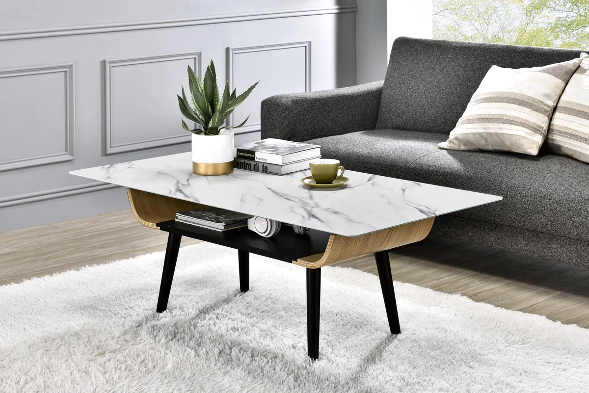tuphen tuphen Landon 47" Occasional Table White Marble Glass Bent Wood — product photo