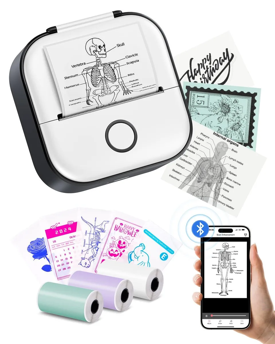 Compact white rectangular label printer, 53 mm print width, direct thermal, inkless, 250 grams