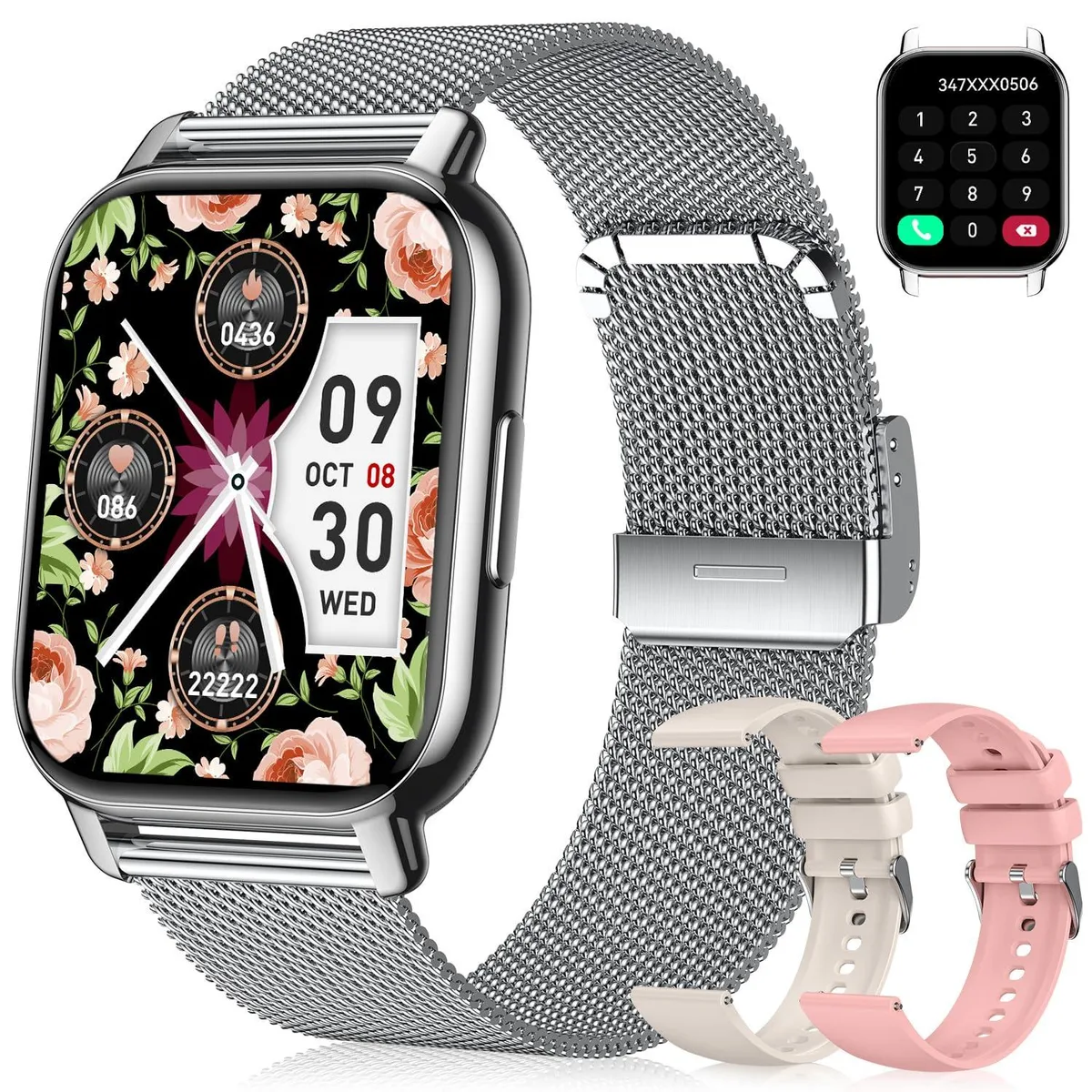  LIMTZOPY Smart Watch Silver 1.85" 3 Bands Bluetooth 5.3 IP68 — product photo