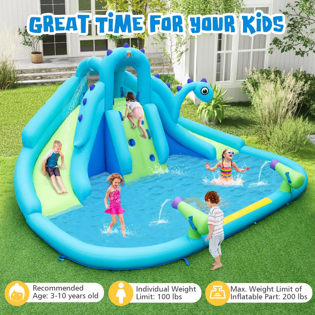 SlickBlue SlickBlue Inflatable Water Slide Dual Slides Large Splash Pool 584W Blower — product photo