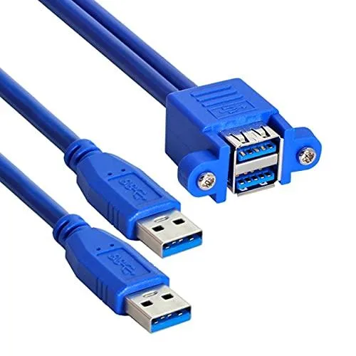 Fervit Fervit Dual USB 3.0 Male to Stackable Female Extension Cable 50cm Screw Mount — product photo