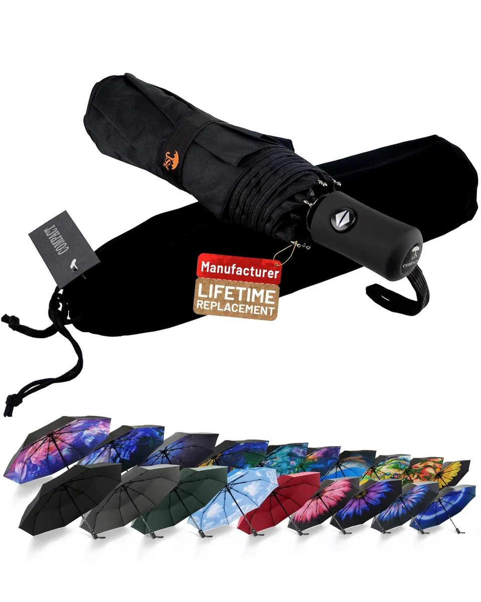  SY COMPACT Model 1 Automatic Travel Umbrella Black 42 x 22 inch — product photo