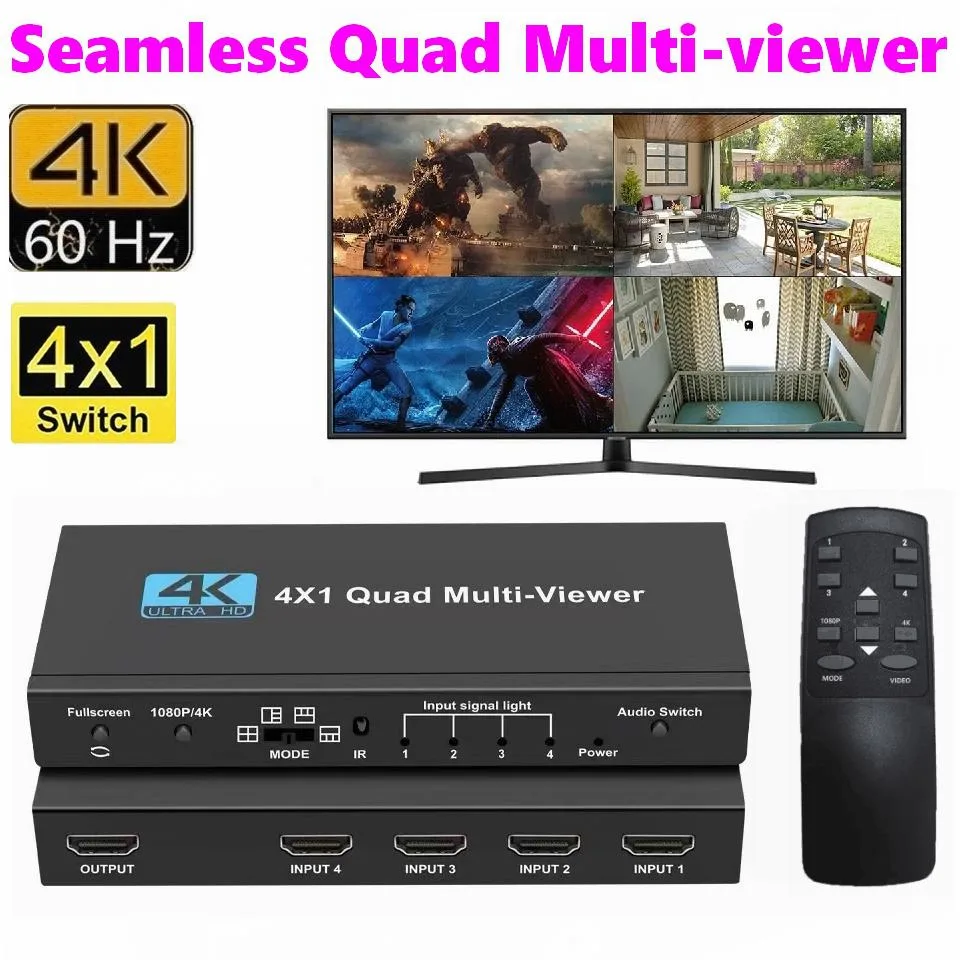 ESTONE ESTONE OZQF HDMI Multiviewer 4x1 4K30Hz 5 Modes IR Remote — product photo