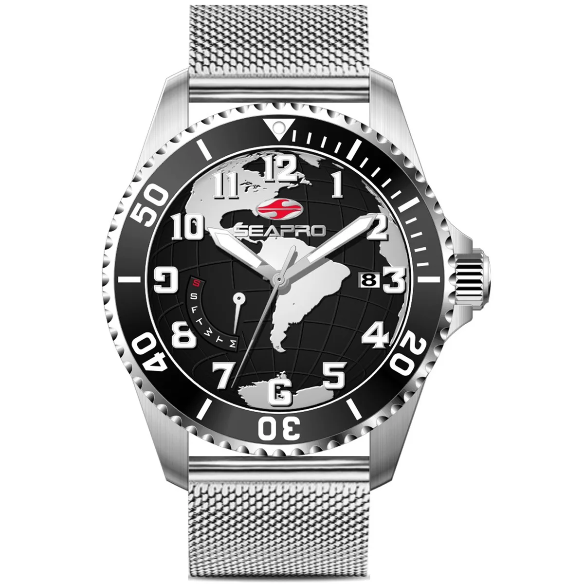 Stainless steel watch with black dial and bracelet