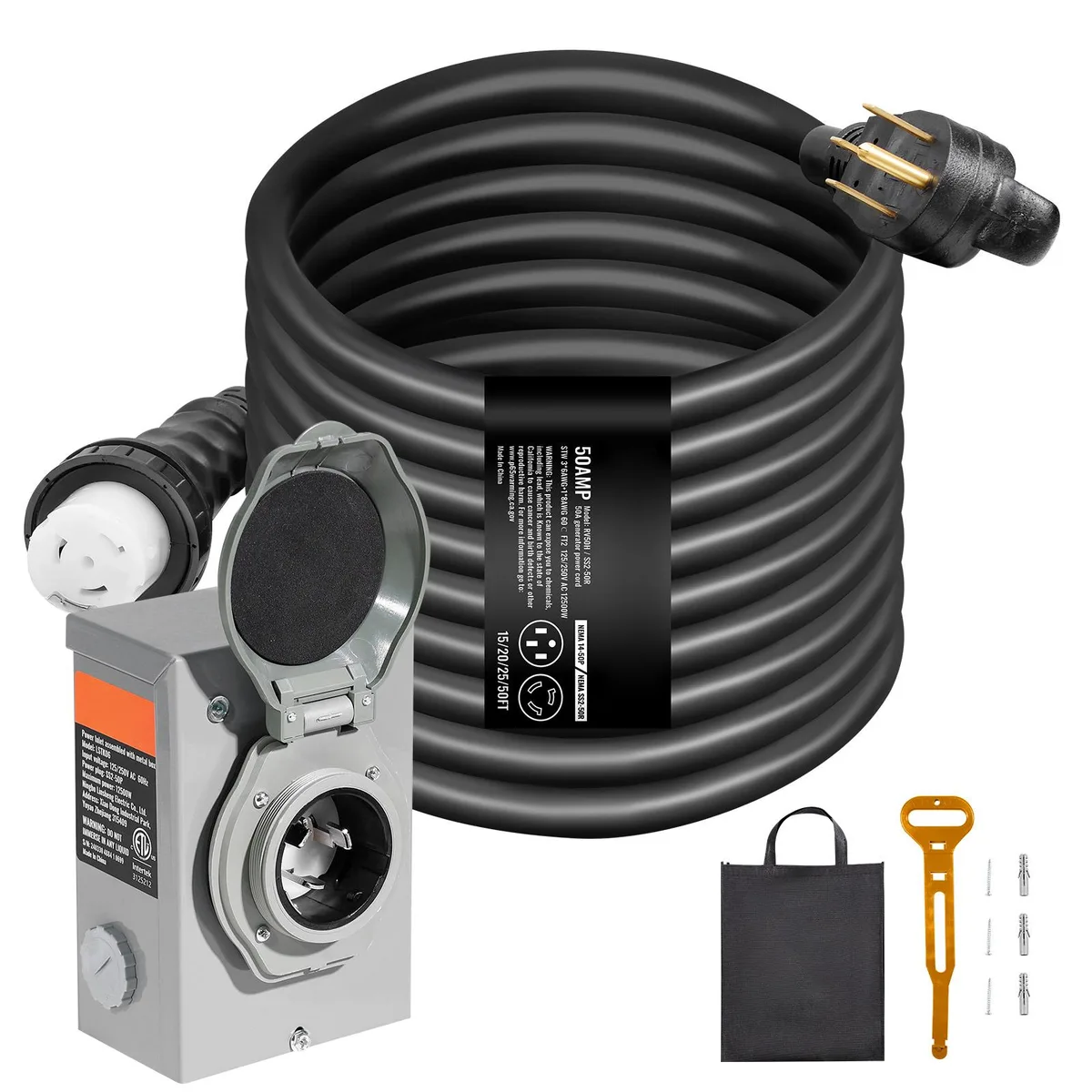 VEVOR VEVOR 50A Generator Cord &amp; Inlet Box Kit 50FT NEMA 14-50P/SS2-50R — product photo