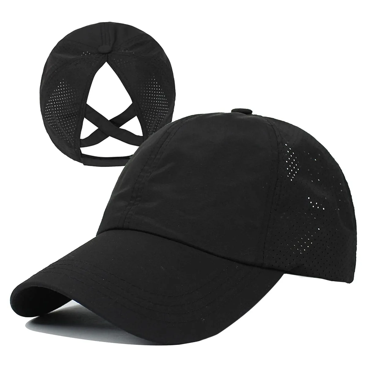 XM11-Blacks Criss Cross Ponytail Baseball Cap Black 55-58CM — product photo