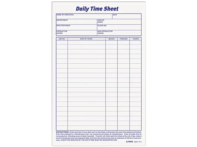 TOPS TOPS 30041 Daily Time and Job Sheets 100/Pad 2/Pack — product photo
