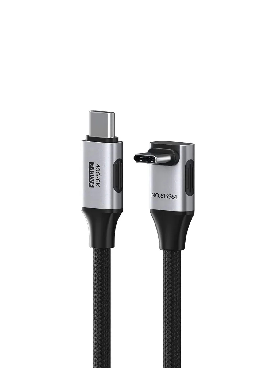Braided USB-C cable with right-angle connector, 3.3ft