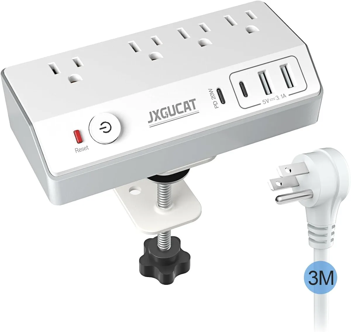 BFKK BFKK Desk Clamp Power Strip PD 20W 10 ft 4 Outlet 4 USB 1.8" Clamp office furniture — product photo