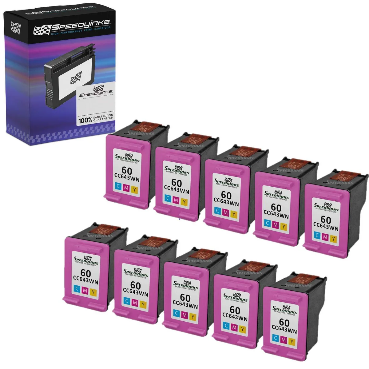SpeedyInks SpeedyInks HP 60 CC643WN Tri-Color Ink Cartridges 10 Pack 165 Pages — product photo