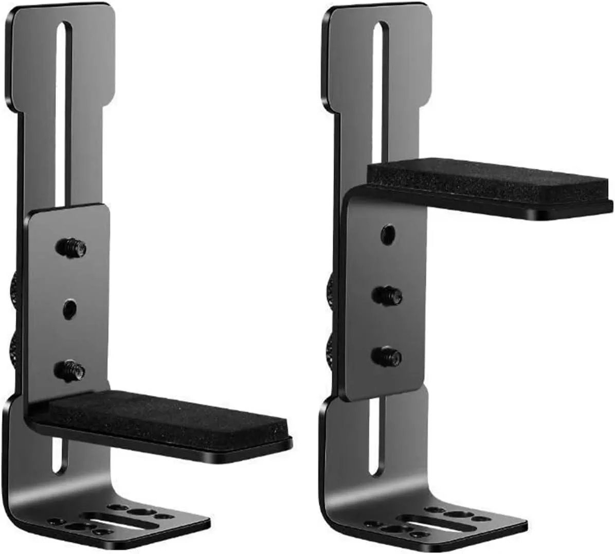 Black aluminum GPU support bracket with adjustable arm, sandblasted anodized finish